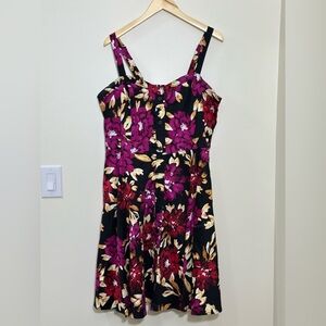 City Chic black pink floral fit and flare dress, Sz 18, excellent condition!